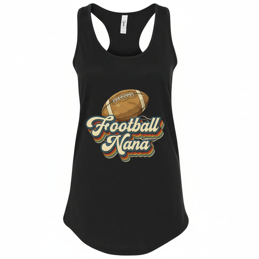 Football Nana Groovy Retro Sports Family Fan Tank Top Black - N1533 - FRONT
