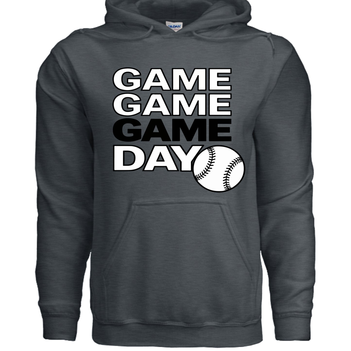Game Game Day Baseball Ladies Hoodie Bold Sports Fan Graphic DARK HEATHER - SF500 - FRONT