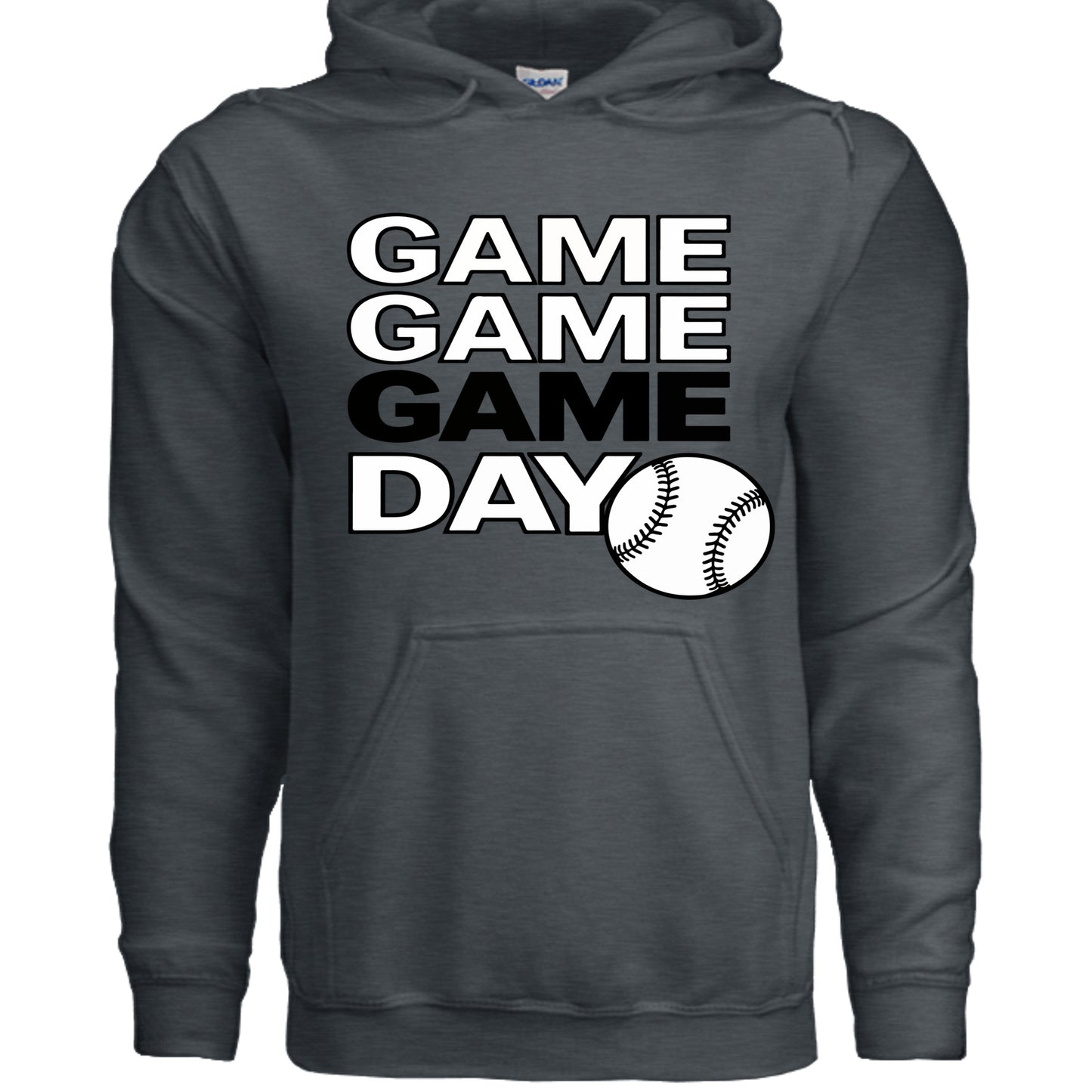 Game Game Day Baseball Mens Hoodie Bold Sports Fan Graphic DARK HEATHER - SF500 - FRONT