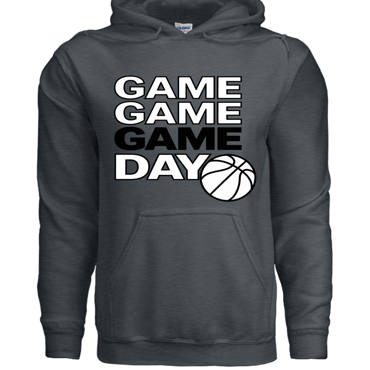 Game Game Day Basketball Ladies Hoodie Bold Sports Fan Graphic DARK HEATHER - SF500 - FRONT