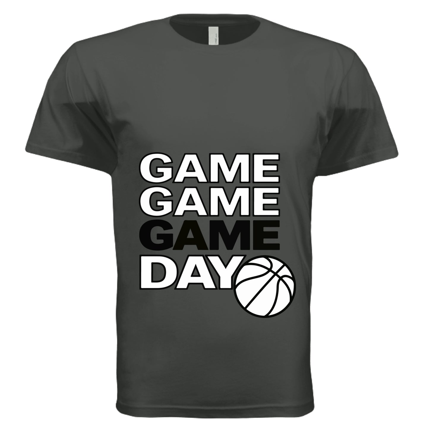 Game Game Day Basketball Mens T-Shirt Bold Sports Fan Graphic Graphite Black - 3600 - FRONT