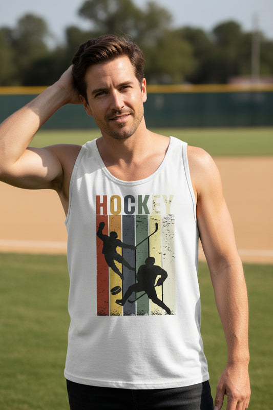 Hockey Dad Athletic Pride Retro Color Stripe Tank Top Design WHITE - FRONT