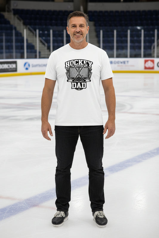 Hockey Dad T-Shirt Graphic Design β Monochrome Sports-Inspired Artwork White - FRONT