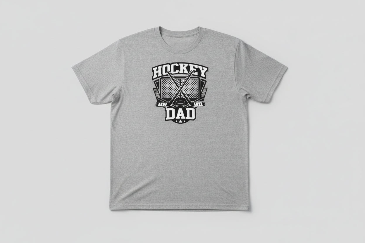 Hockey Dad T-Shirt Graphic Design – Monochrome Sports-Inspired Artwork HEATHER GRAY - FRONT
