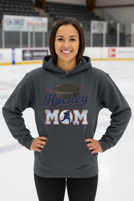 Hockey Mom Heartbeat Hoodie Proud Sports Family Design DARK HEATHER - SF500 - FRONT