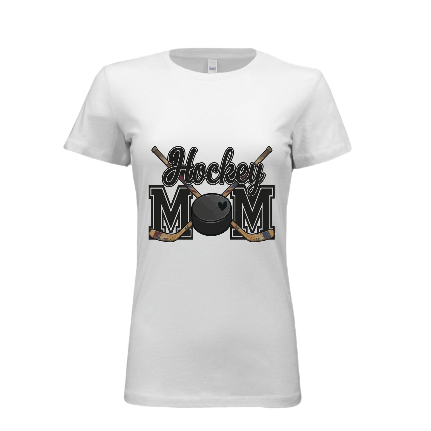 Hockey Mom T-Shirt with Heart Ball – Game Day Spirit Style WHITE - 6004 - FRONT