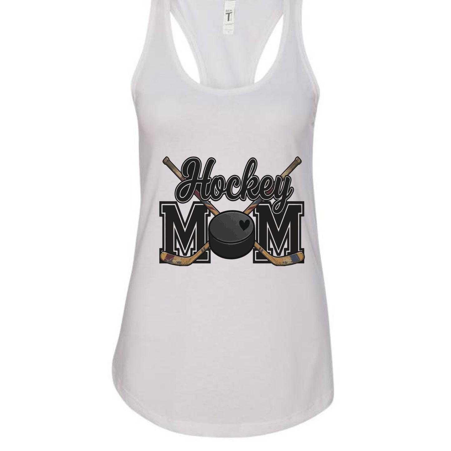 Hockey Mom Tank Top with Heart Ball – Game Day Spirit Style White - N1533 - FRONT