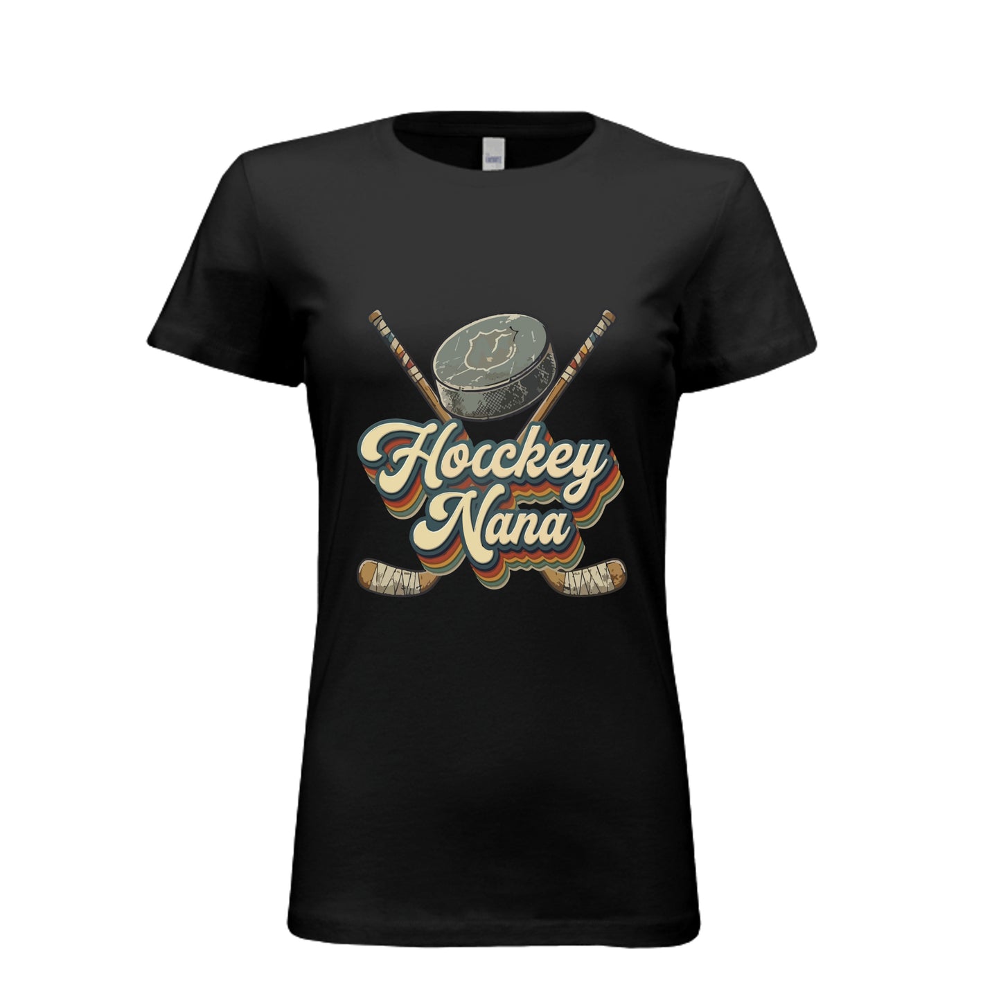 Hockey Nana Groovy Retro Sports Family Fan T-Shirt BLACK - 6004 - FRONT