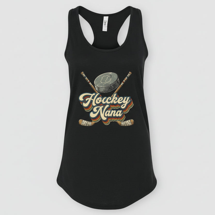 Hockey Nana Groovy Retro Sports Family Fan Tank Top Black - N1533 - FRONT