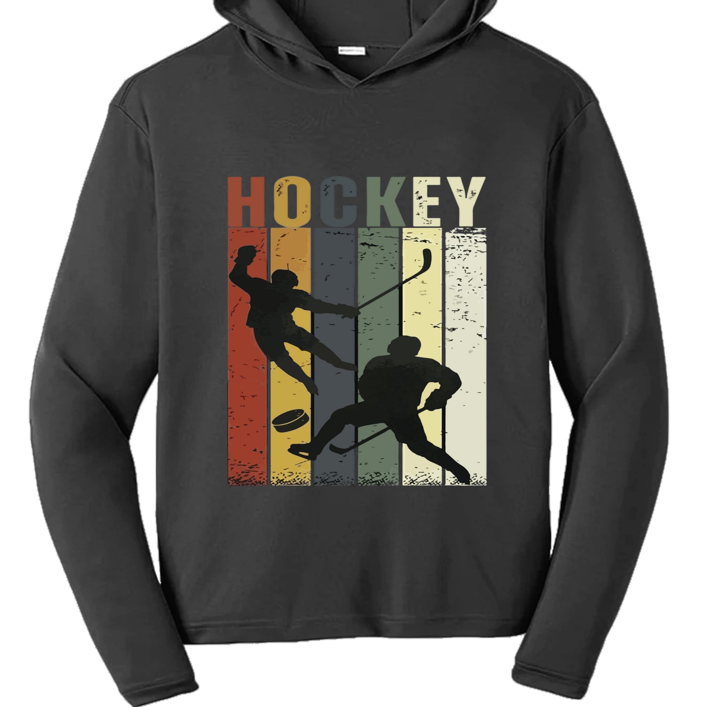 Hockey Player Retro Sunset Hoodie for Boys Touchdown Athlete Vintage Style Black - YST358 - FRONT