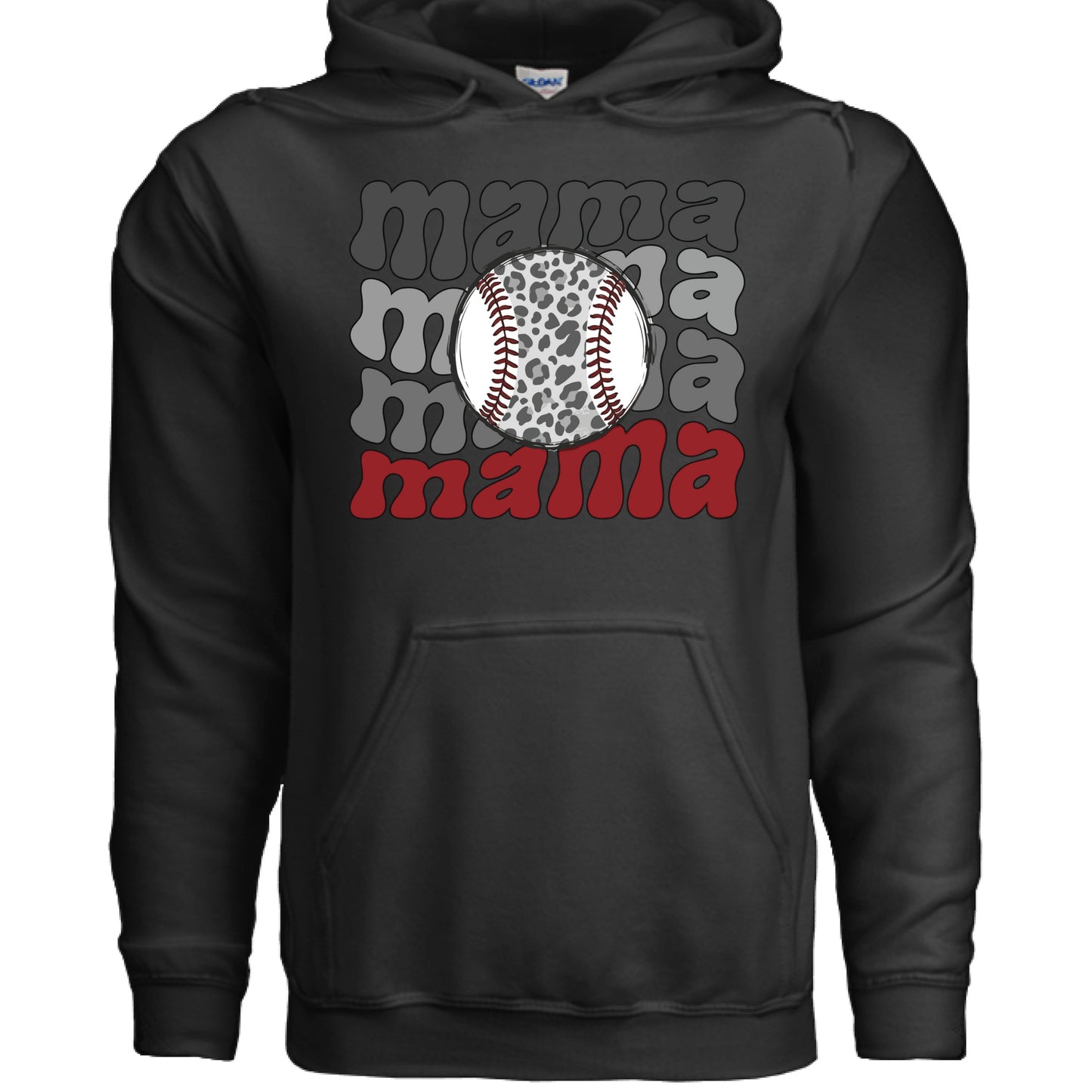 Mama Mama Mama Baseball Hoodie – Leopard Print Sports BLACK- FRONT