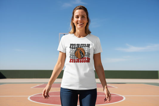 Mama Mama Mama Basketball T-Shirt β Leopard Print Sports WHITE - FRONT