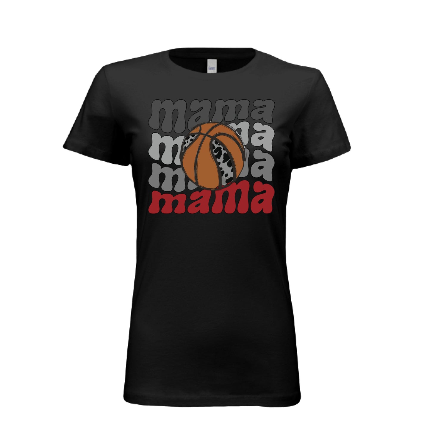 Mama Mama Mama Basketball T-Shirt – Leopard Print Sports BLACK- FRONT