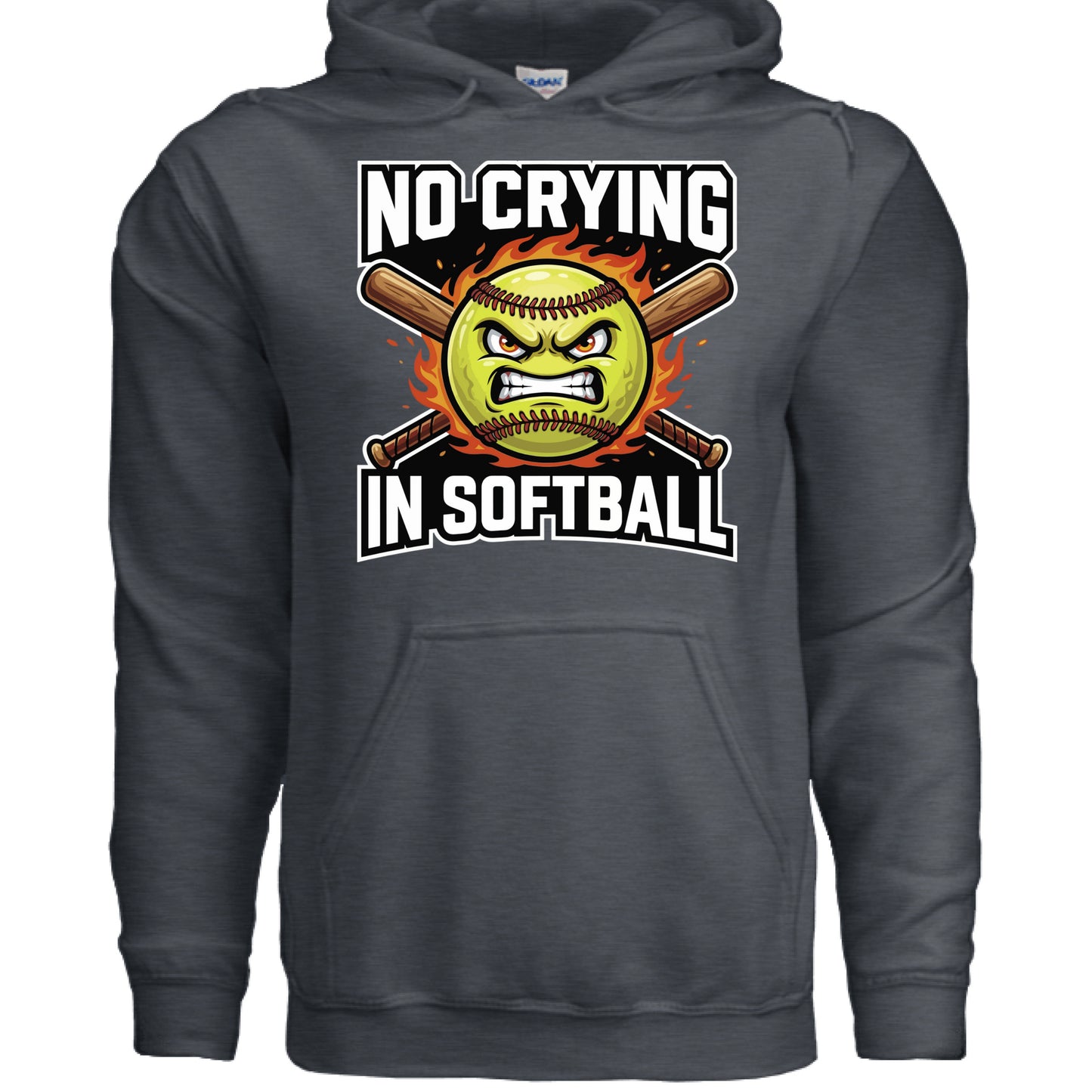 No Crying Softball Hoodie Design – Competitive Athlete Humor Artwork DARK HEATHER - FRONT