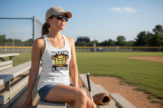 No Crying Softball Tank Top Design β Competitive Athlete Humor Artwork White - FRONT