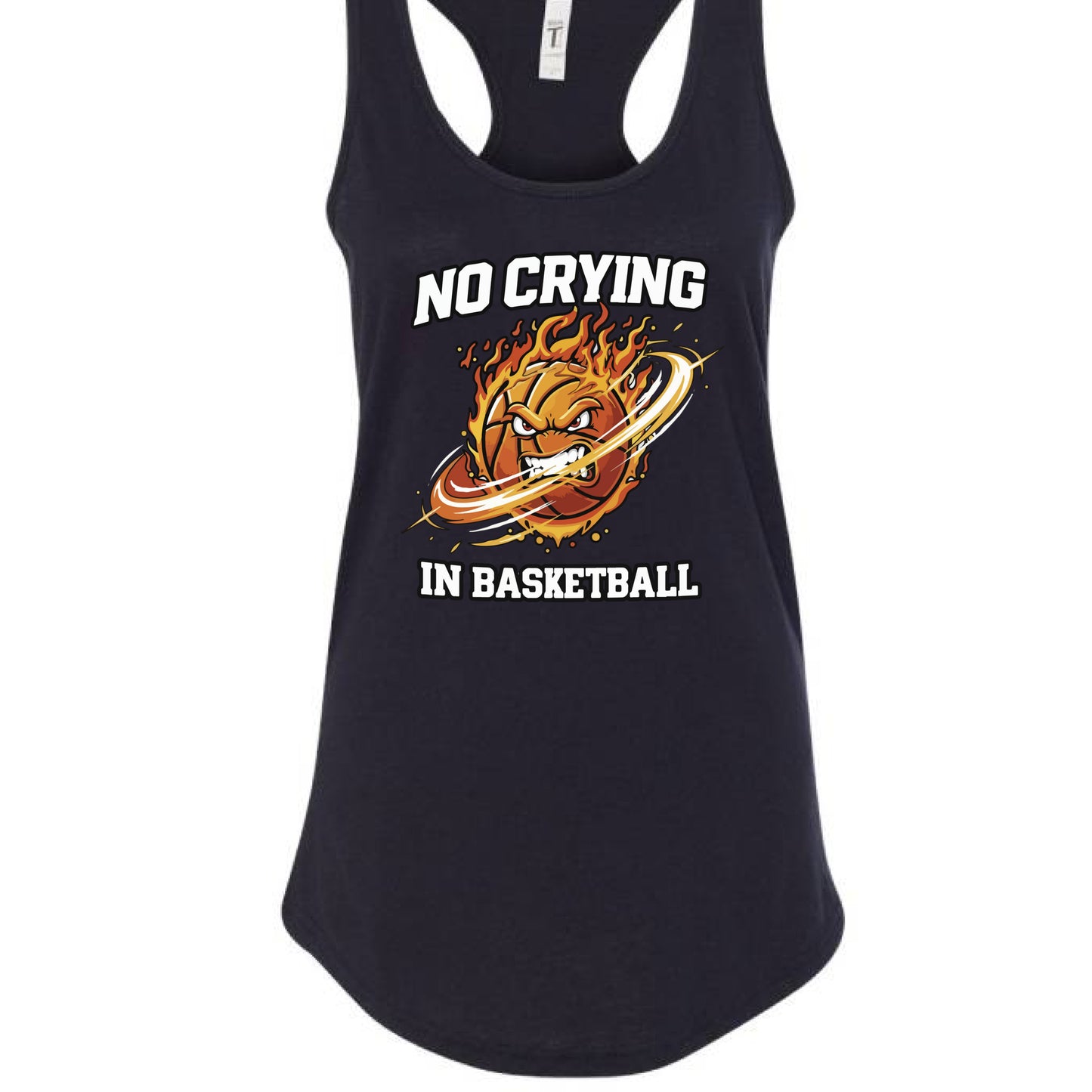 No Crying in Basketball – Bold Sports Ladies Tank Top Graphic Black - FRONT