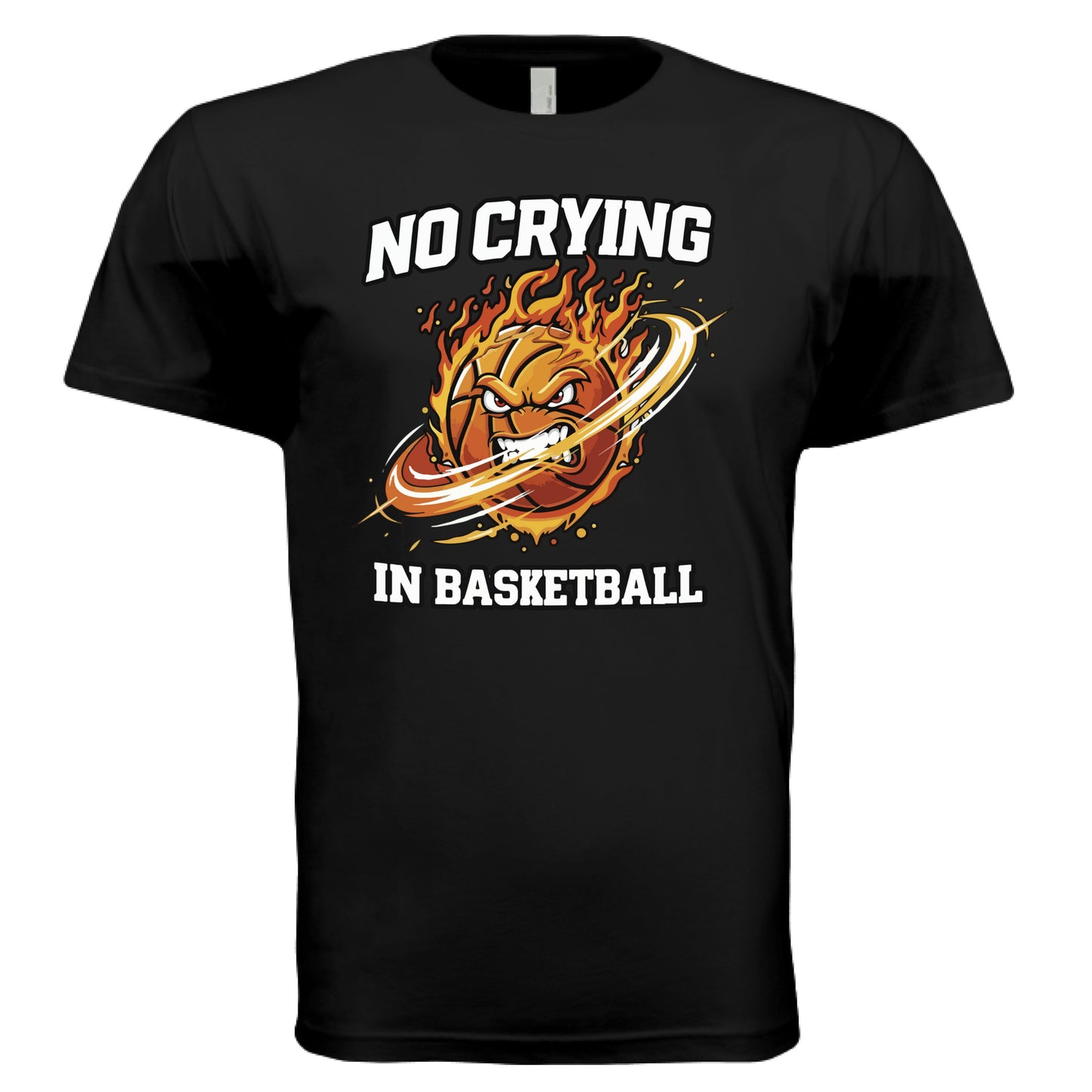 No Crying in Basketball – Fiery Sports Spirit Graphic Men's T-Shirt BLACK - FRONT