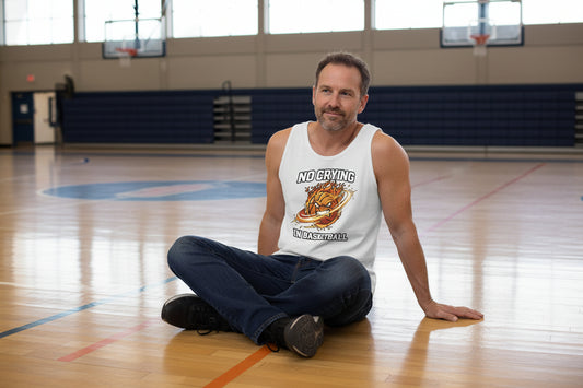 No Crying in Basketball β Fiery Sports Spirit Graphic Men's Tank Top WHITE - FRONT