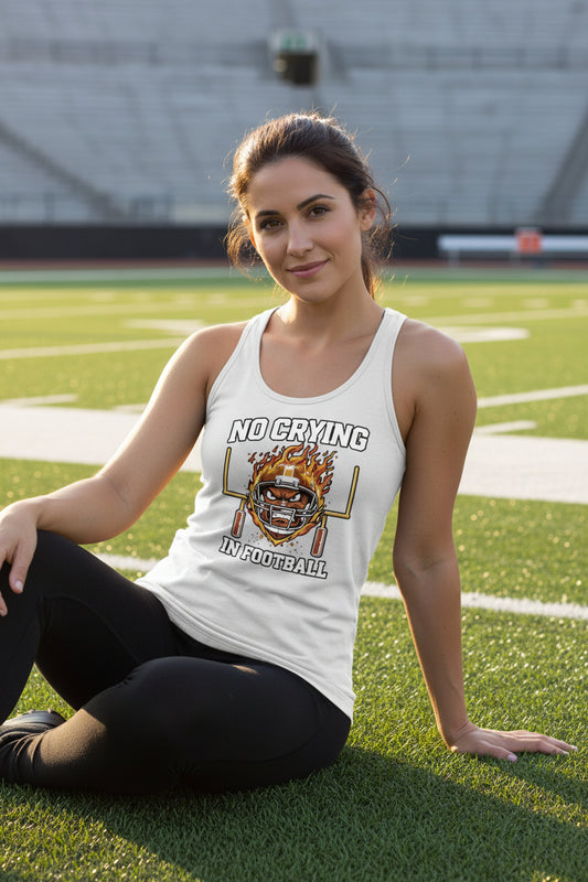 No Crying in Football β Fierce Sports Tank Top Statement for Ladies White - FRONT