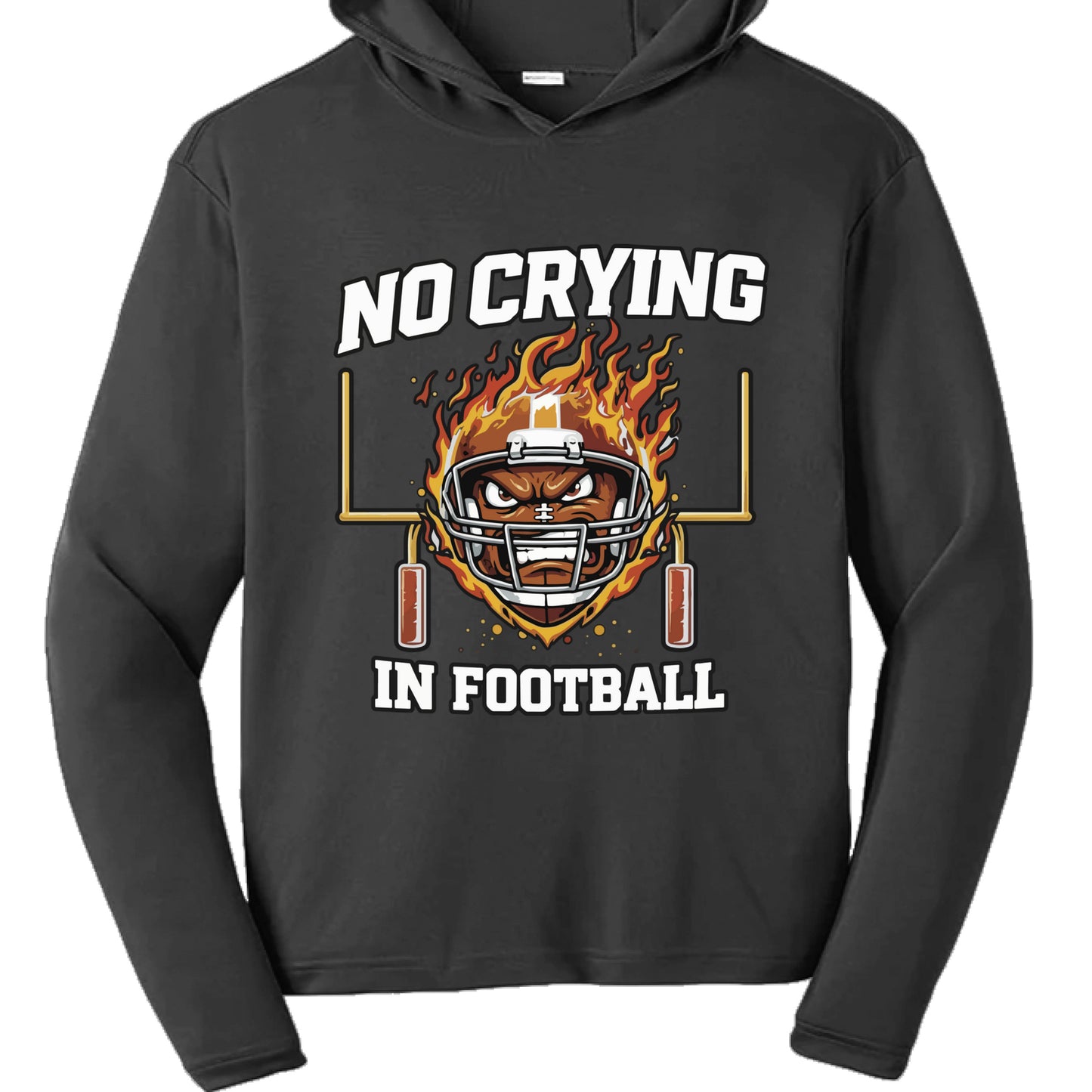 No Crying in Football Funny Flame Skull Sports Hoodie Black- FRONT