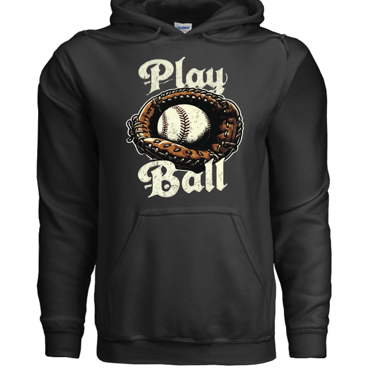 Play Ball Illustration Hoodie for Men – Timeless Baseball Inspired Artwork BLACK- FRONT