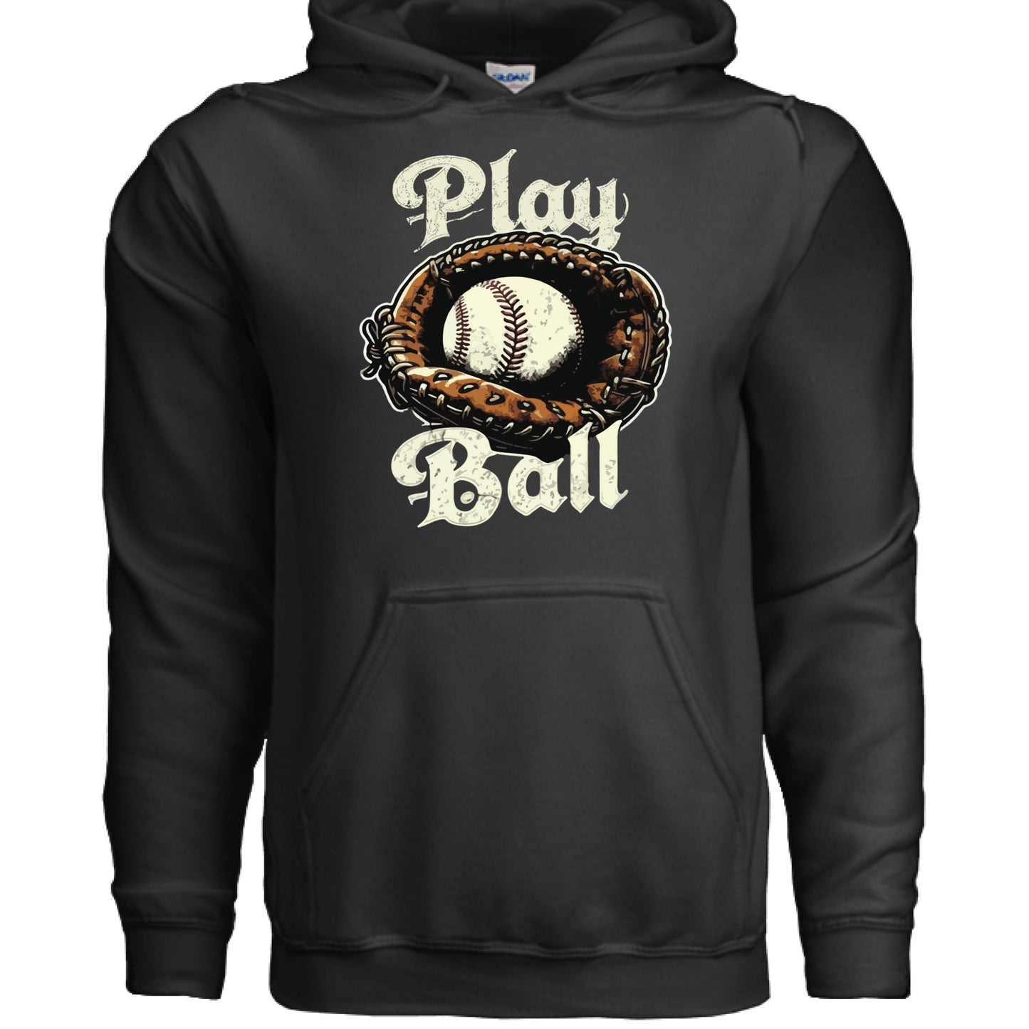 Play Ball Illustration Hoodie for Women – Timeless Baseball Inspired Artwork BLACK- FRONT