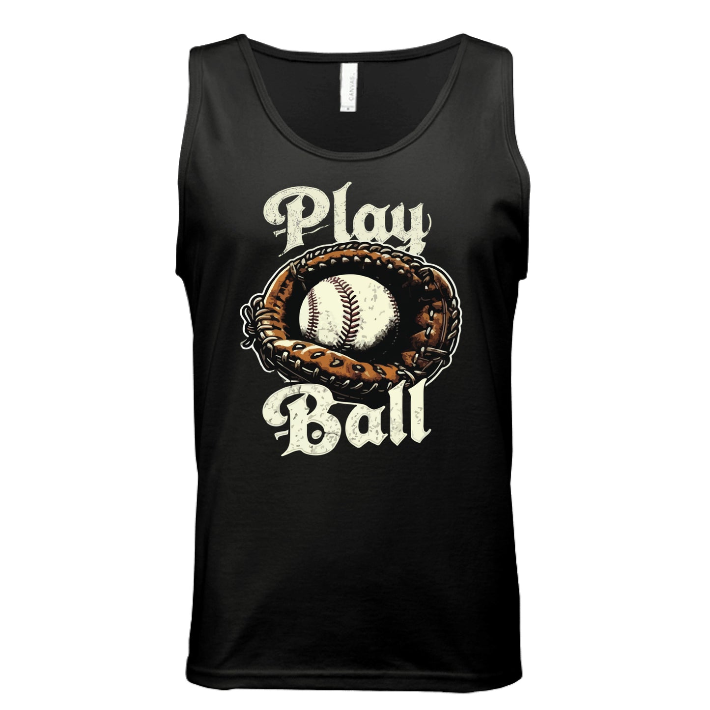 Play Ball Illustration Tank Top for Men – Timeless Baseball Inspired Artwork BLACK- FRONT
