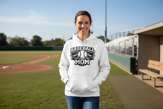 Proud Baseball Mom Vintage Sports Hoodie for Sports Fan Parent WHITE - FRONT