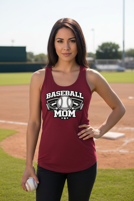 Proud Baseball Mom Vintage Sports Tank Top for Sports Fan Parent Scarlet - FRONT