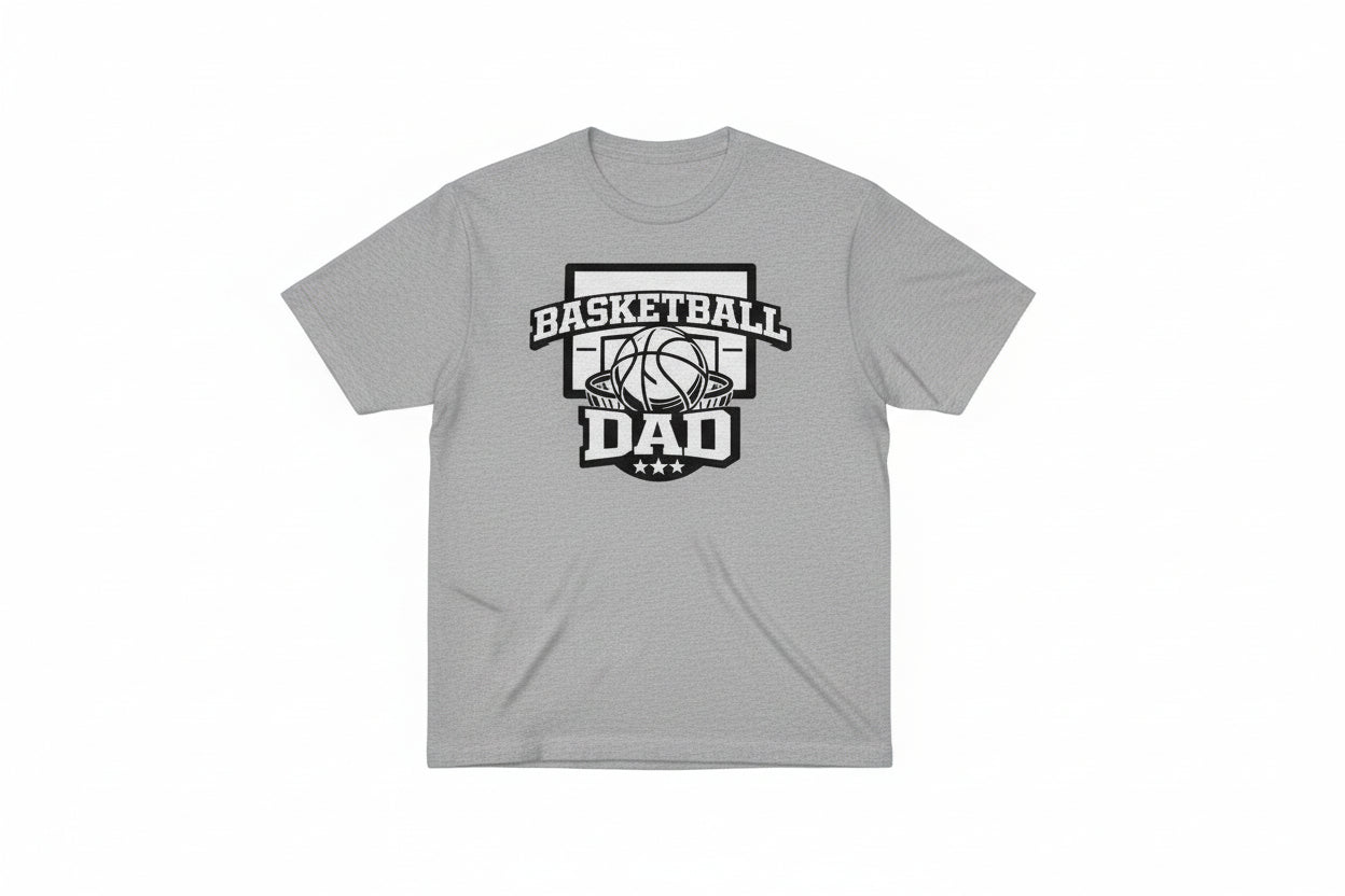 Proud Basketball Dad Game Day Top – Vintage Court Style Sports Tshirt HEATHER GRAY - FRONT
