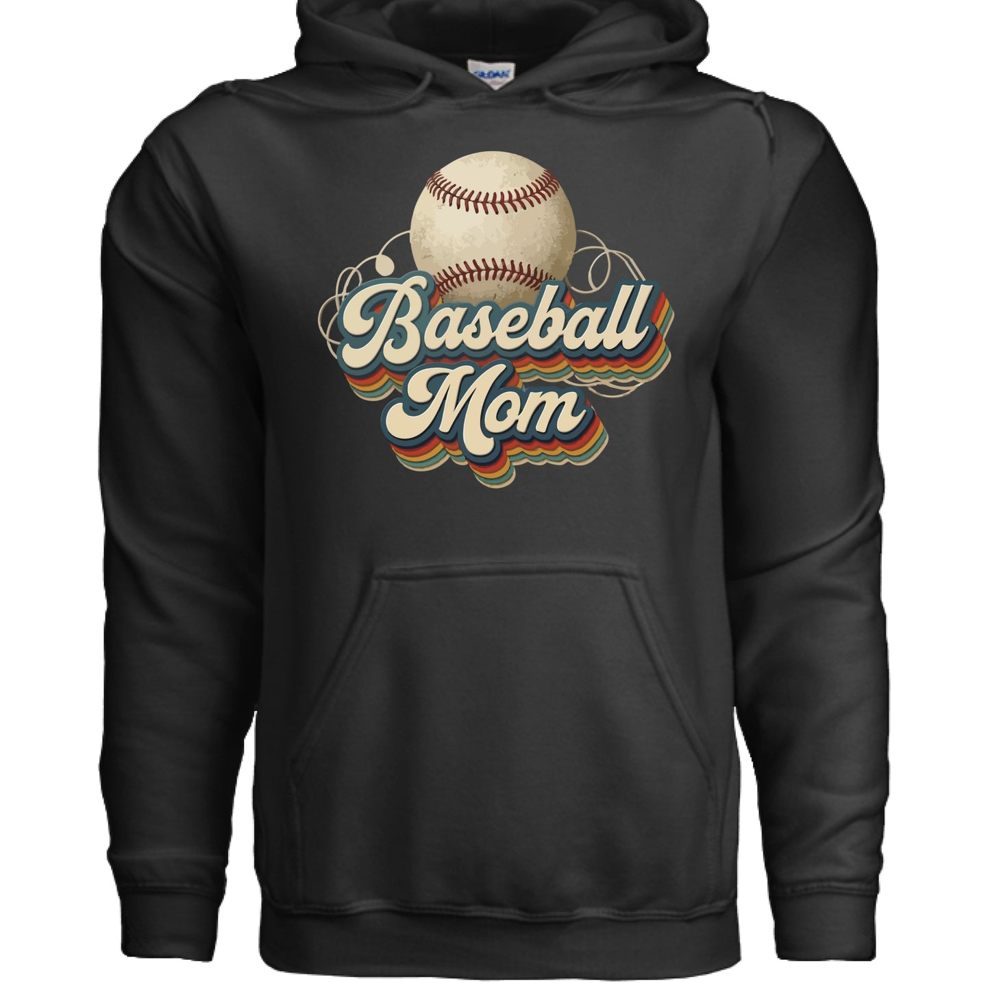 Retro Baseball Mom Hoodie – Vintage Sports Parent Pride BLACK- FRONT