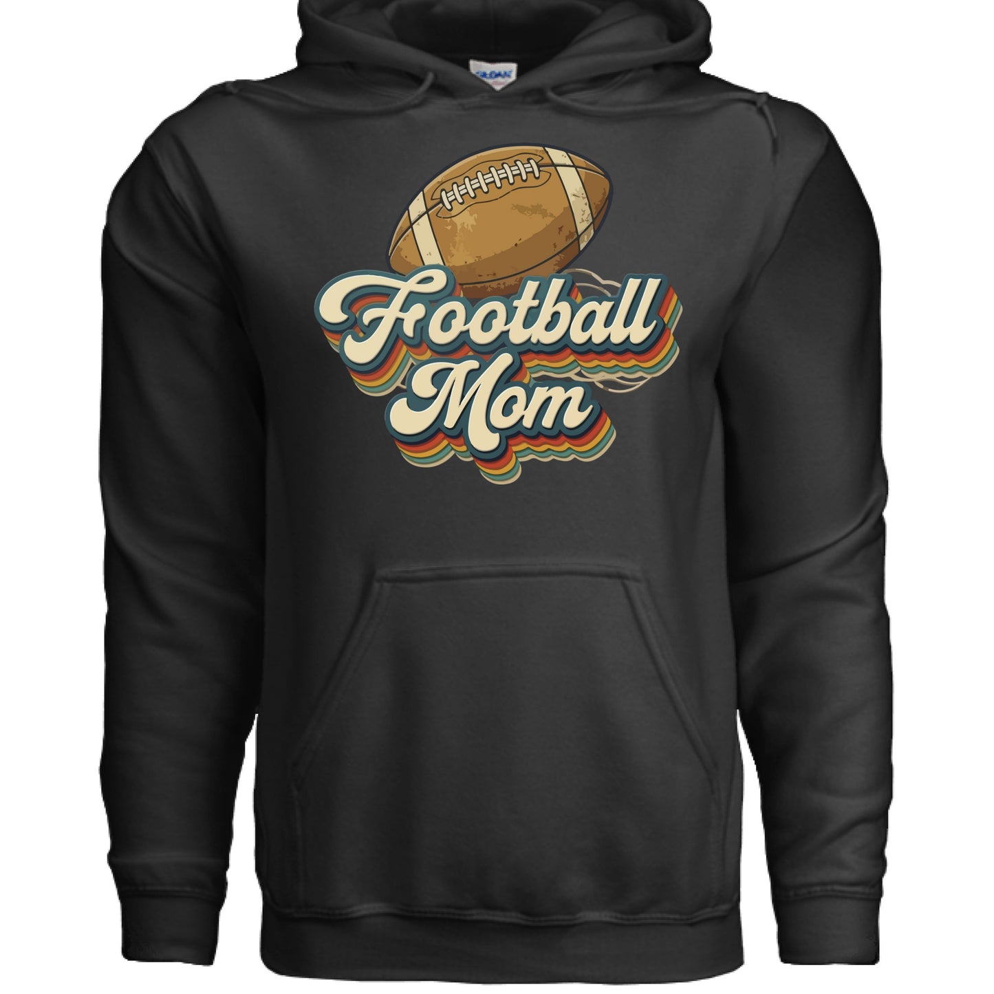 Retro Football Mom Hoodie – Vintage Sports Parent Pride BLACK- FRONT
