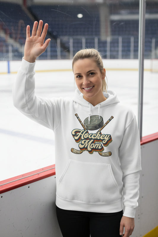 Retro Hockey Mom Hoodie β Vintage Sports Parent Pride WHITE - FRONT