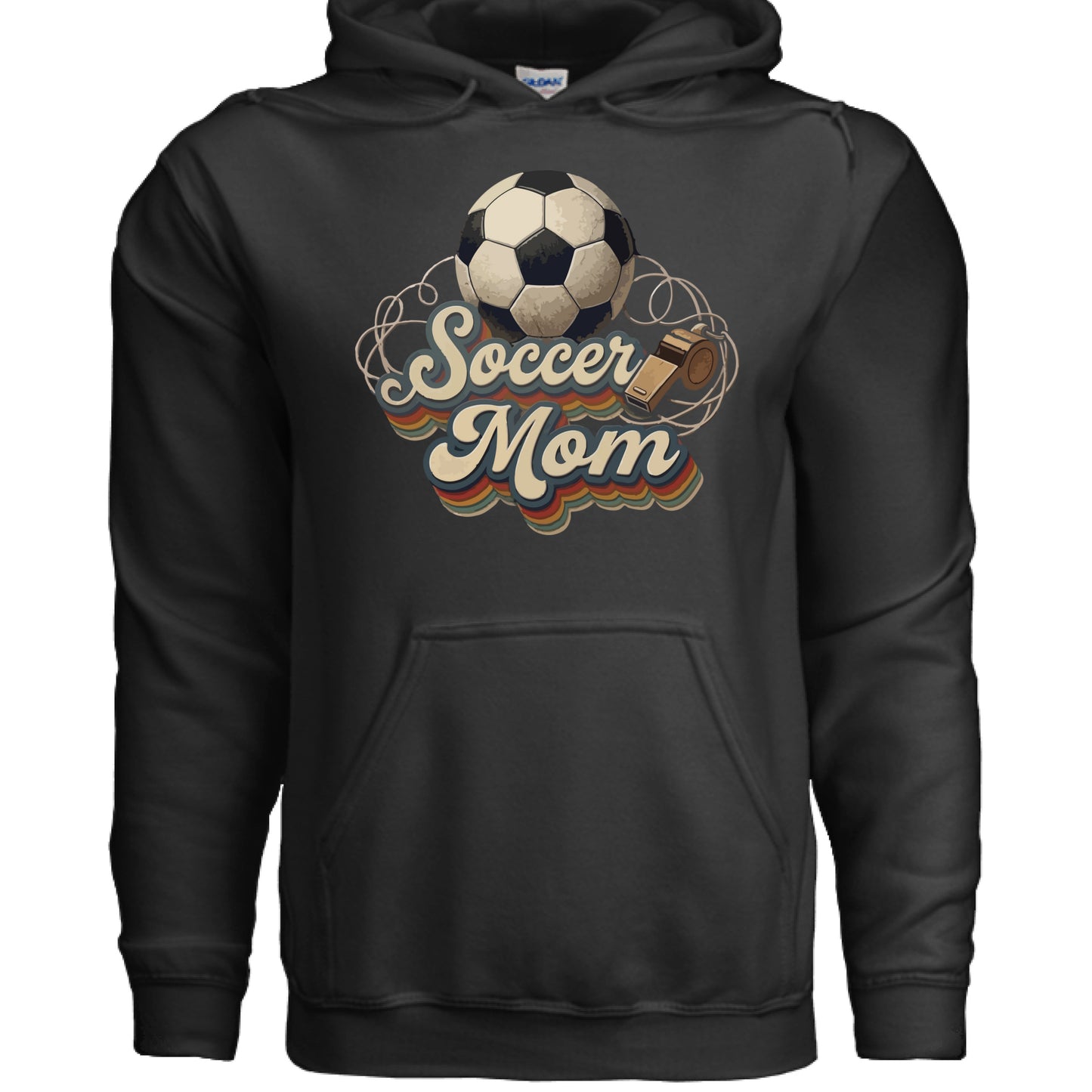 Retro Soccer Mom Hoodie – Vintage Sports Parent Pride BLACK- FRONT