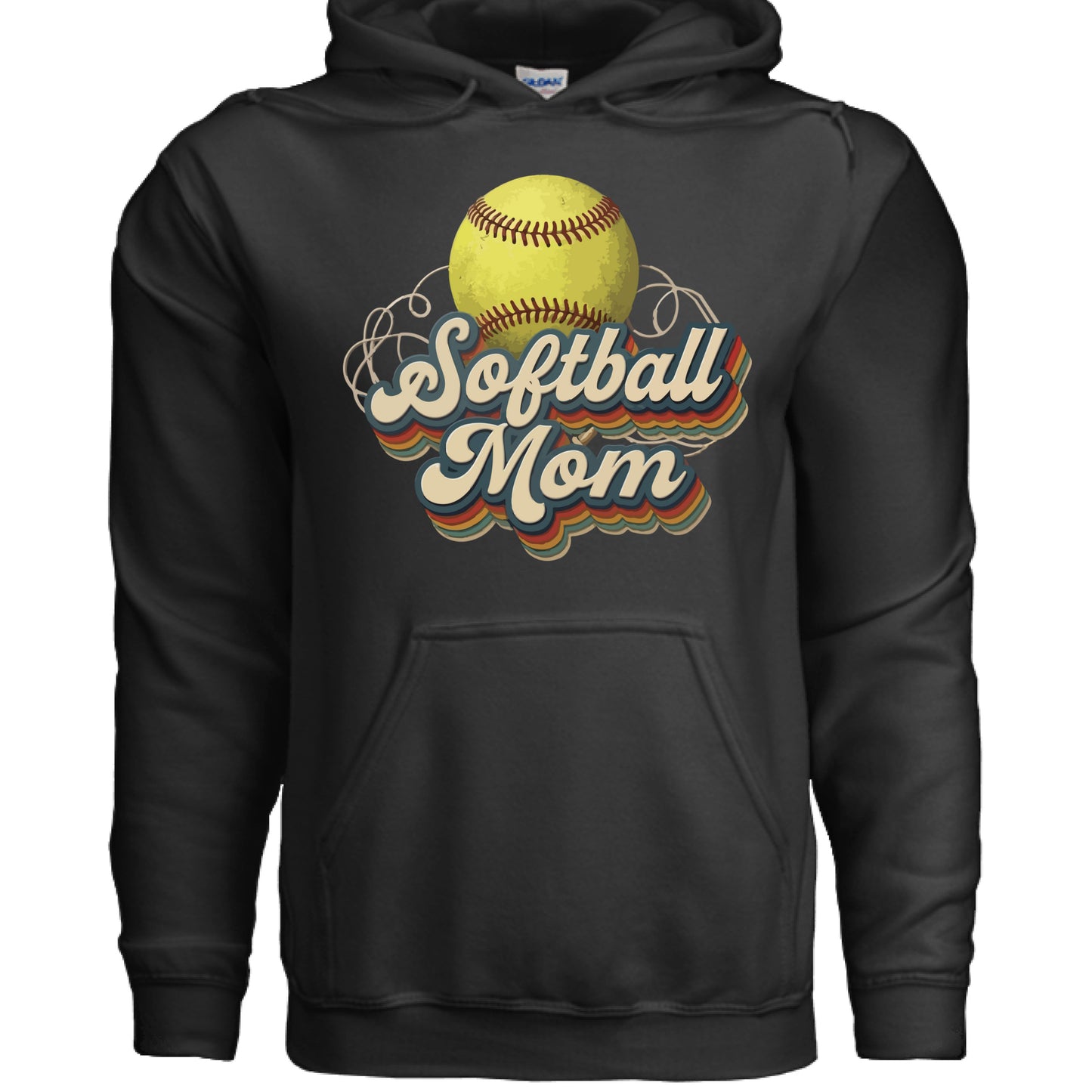 Retro Softball Mom Hoodie– Vintage Sports Parent Pride BLACK- FRONT