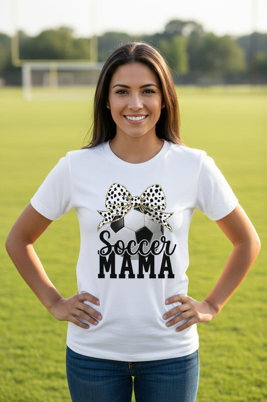 Soccer Mama Bow Vibes – Cute & Trendy Game Day Style T-Shirt WHITE - 6004 - FRONT