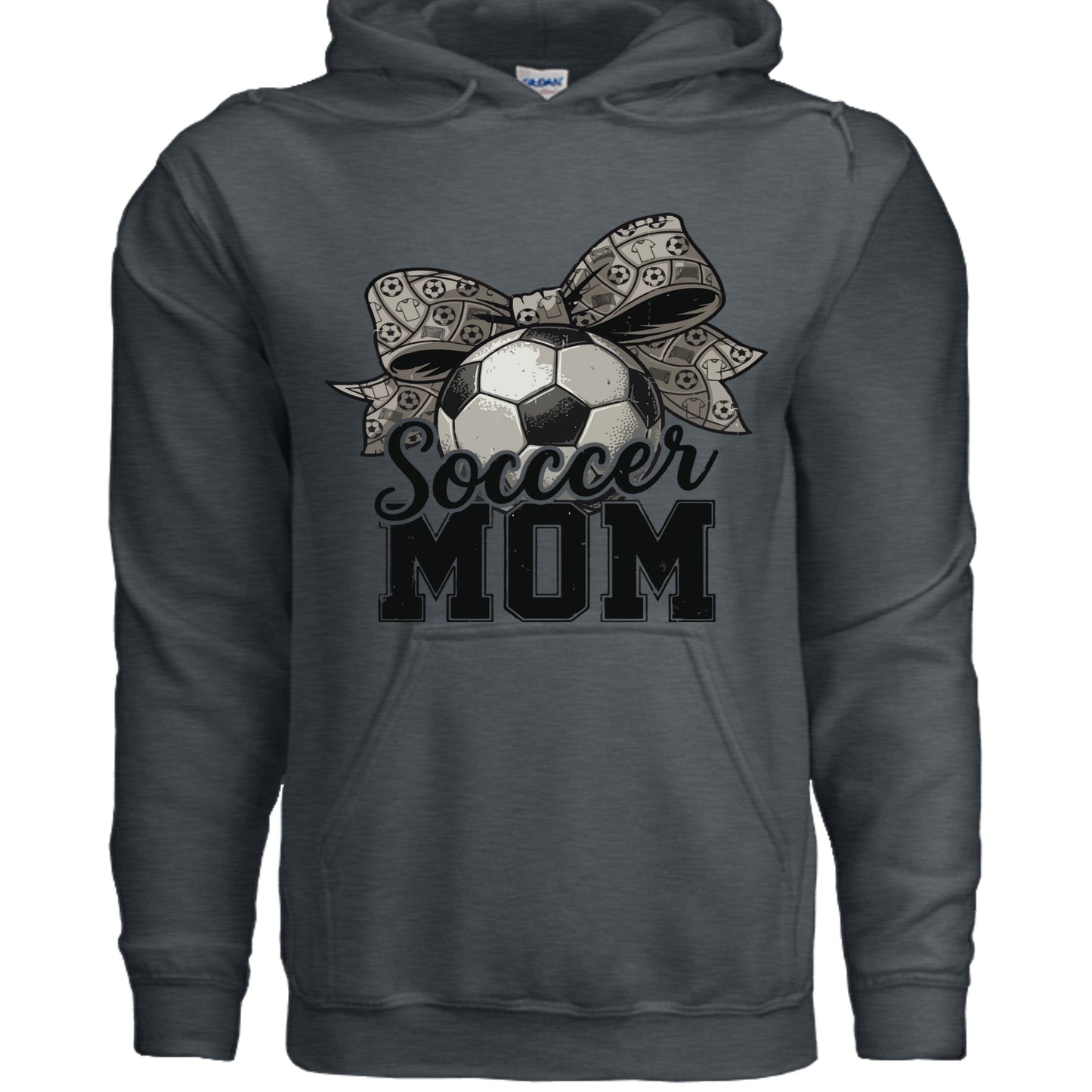 Soccer Mom Life – Chic Bow Game Day Statement Hoodie DARK HEATHER - SF500 - FRONT