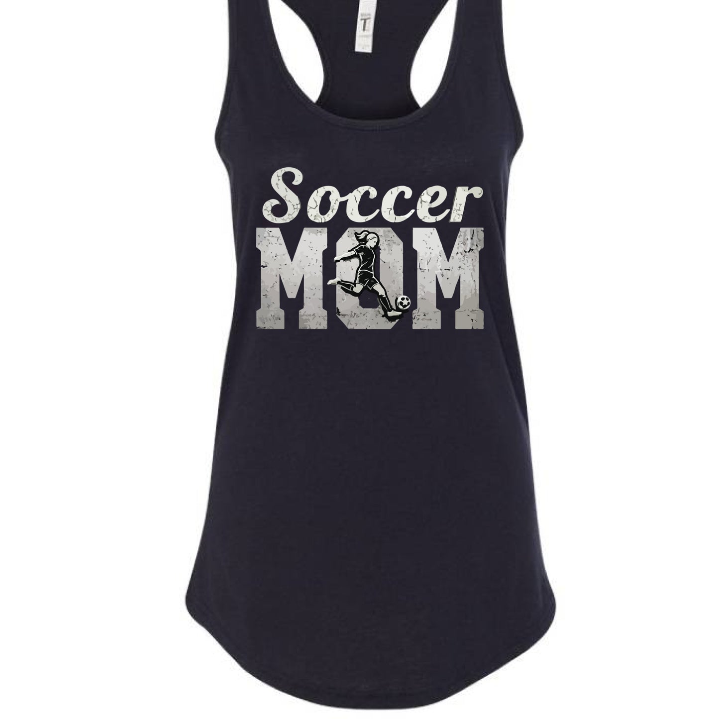 Soccer Mom Vintage Tank Top Design with Girl Player Silhouette Action Graphic BLACK- FRONT