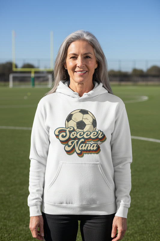 Soccer Nana Groovy Retro Sports Family Fan Hoodie WHITE - SF500 - FRONT