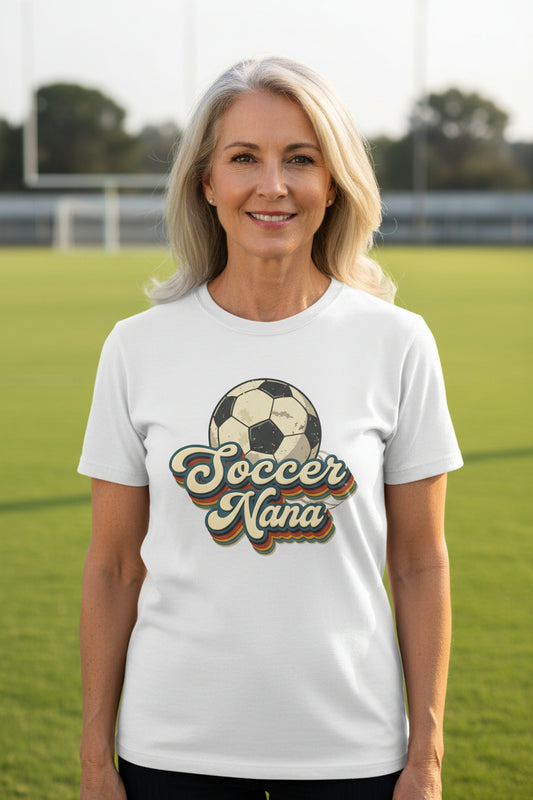Soccer Nana Groovy Retro Sports Family Fan T-Shirt WHITE - 6004 - FRONT