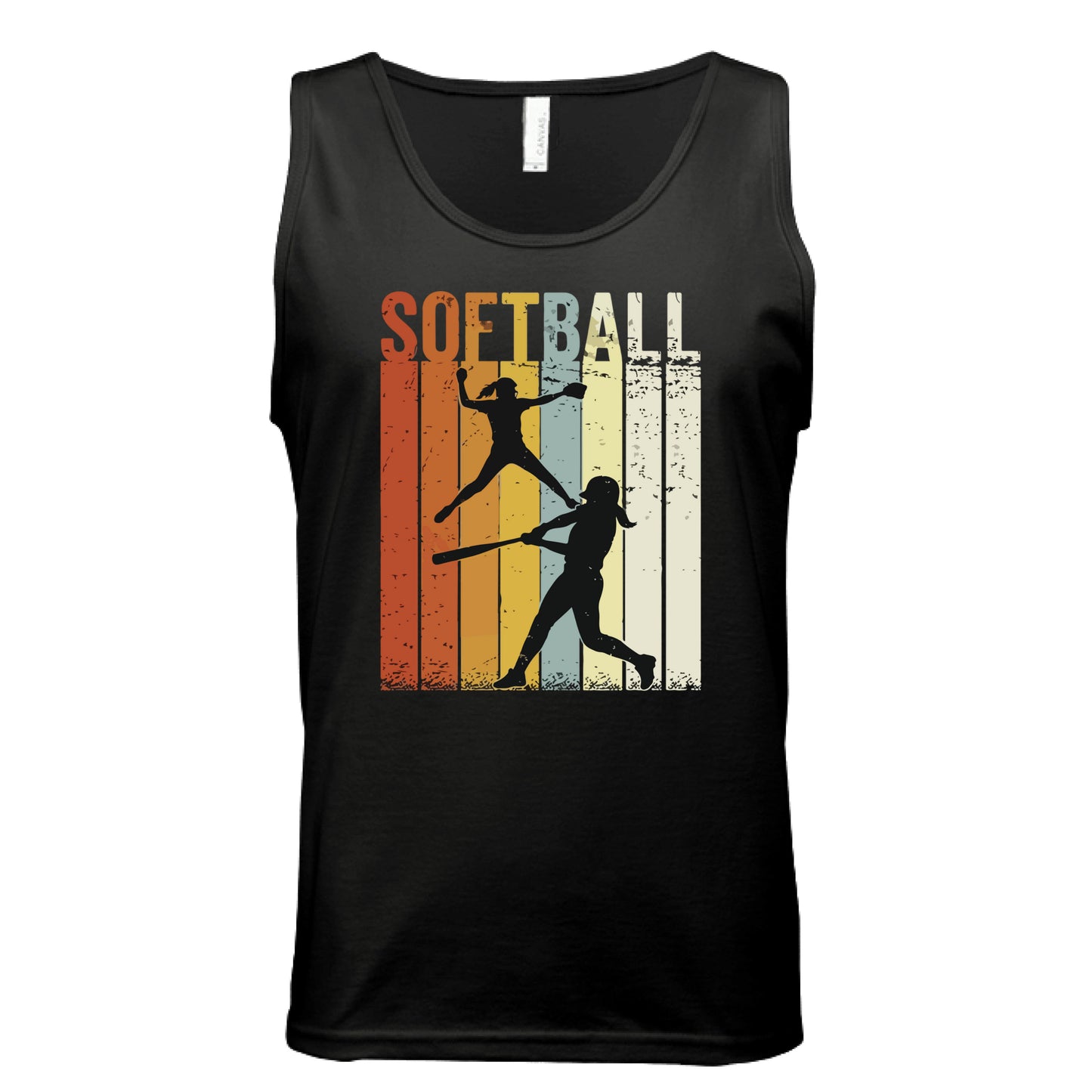Softball Dad Athletic Pride Retro Color Stripe Tank Top Design BLACK- FRONT