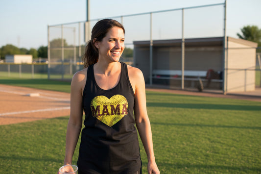 Softball Mama Heart Tank Top - Athletic Pride Mom Spirit Black - FRONT