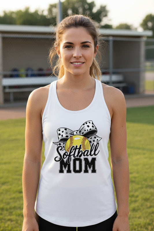 Softball Mom Life β Chic Bow Game Day Statement Tank Top White - N1533 - FRONT