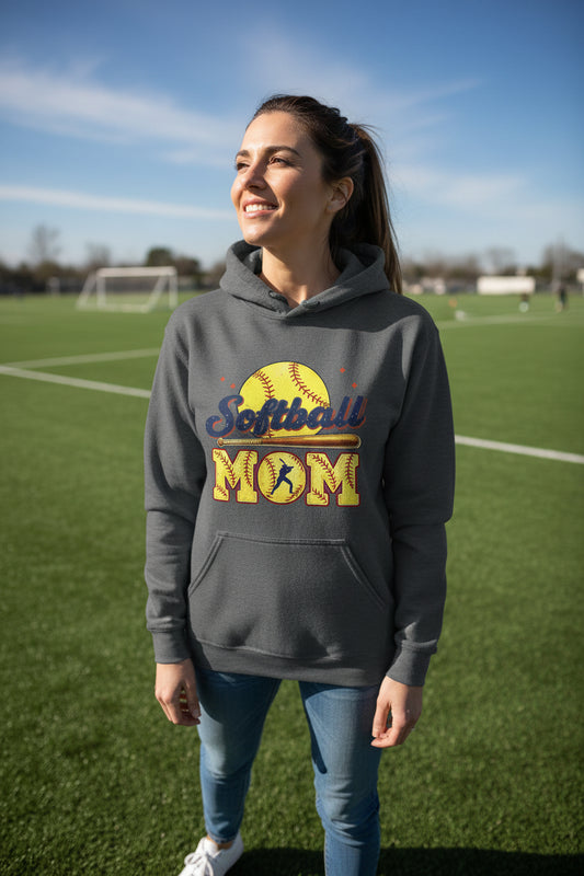 Softball Mom Passion Player Silhouette Design Hoodie DARK HEATHER - SF500 - FRONT