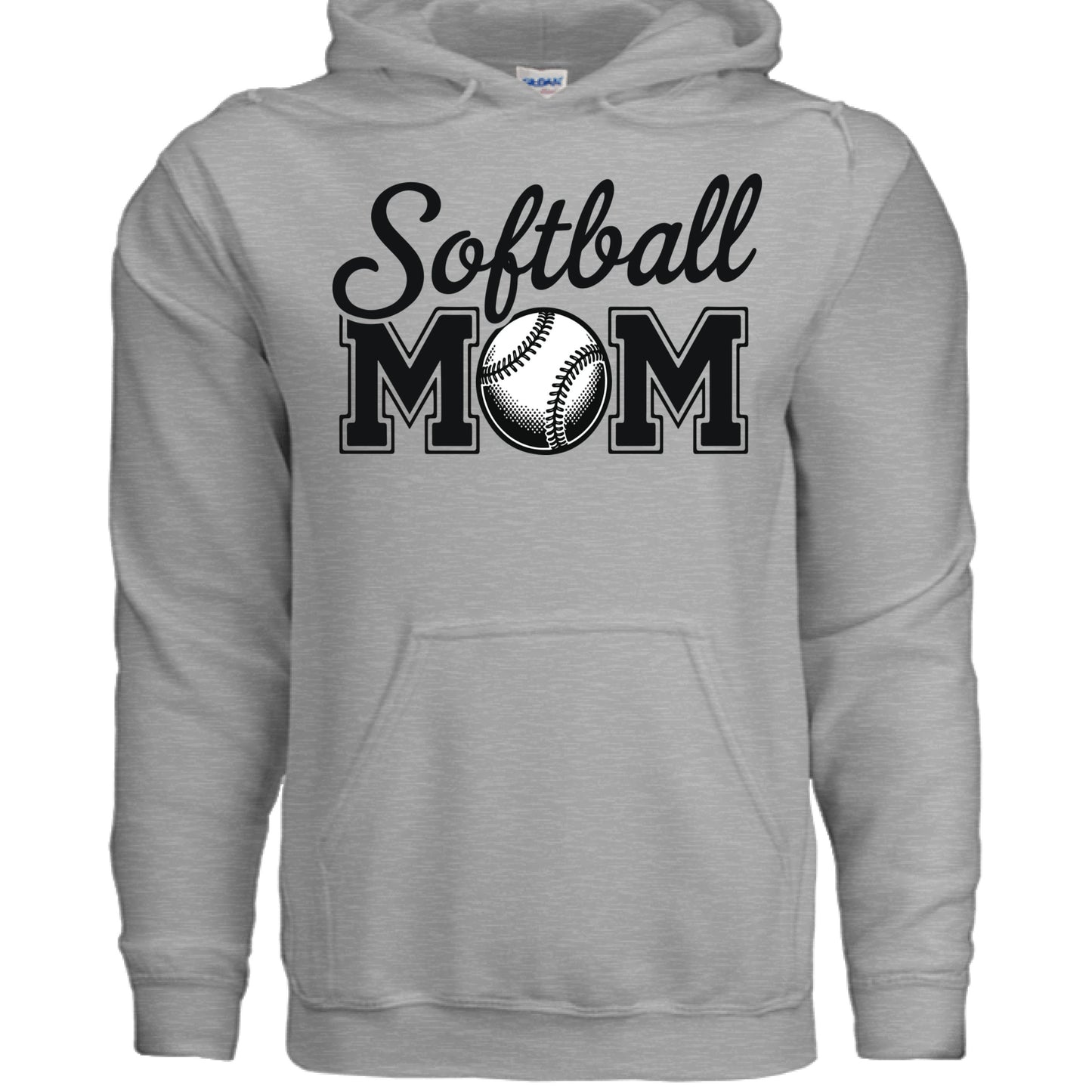Softball Mom Script Design with Ball Graphic – Game Day Spirit Style Hoodie SPORT GREY - FRONT