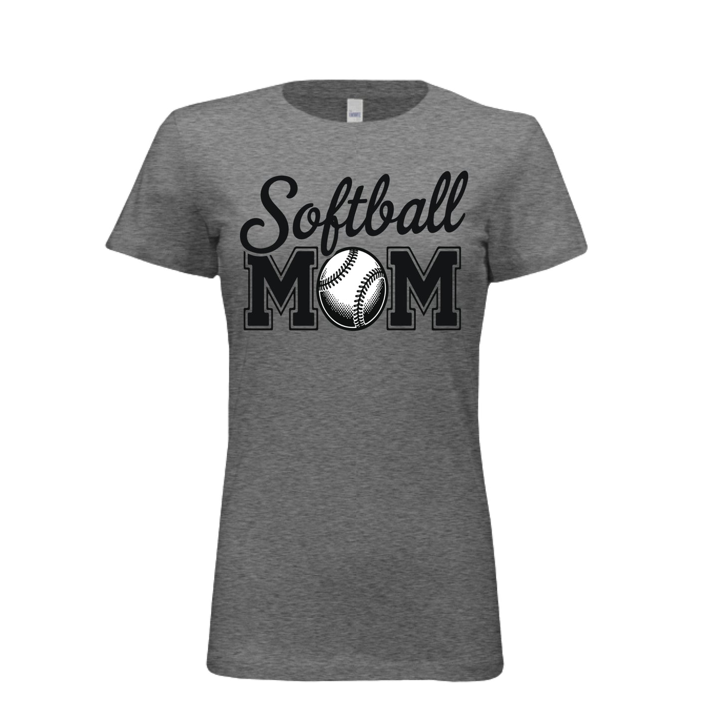 Softball Mom Script Design with Ball Graphic – Game Day Spirit Style T-Shirt DEEP HEATHER - FRONT