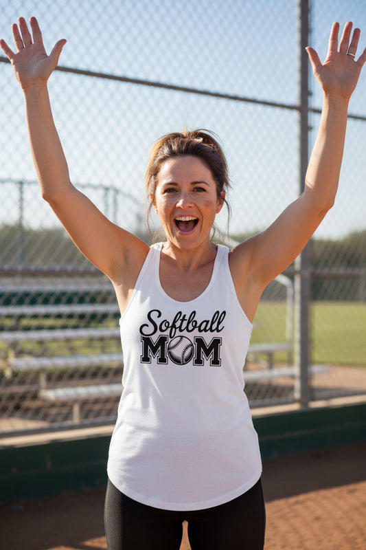 Softball Mom Script Design with Ball Graphic β Game Day Spirit Style Tank Top White - FRONT