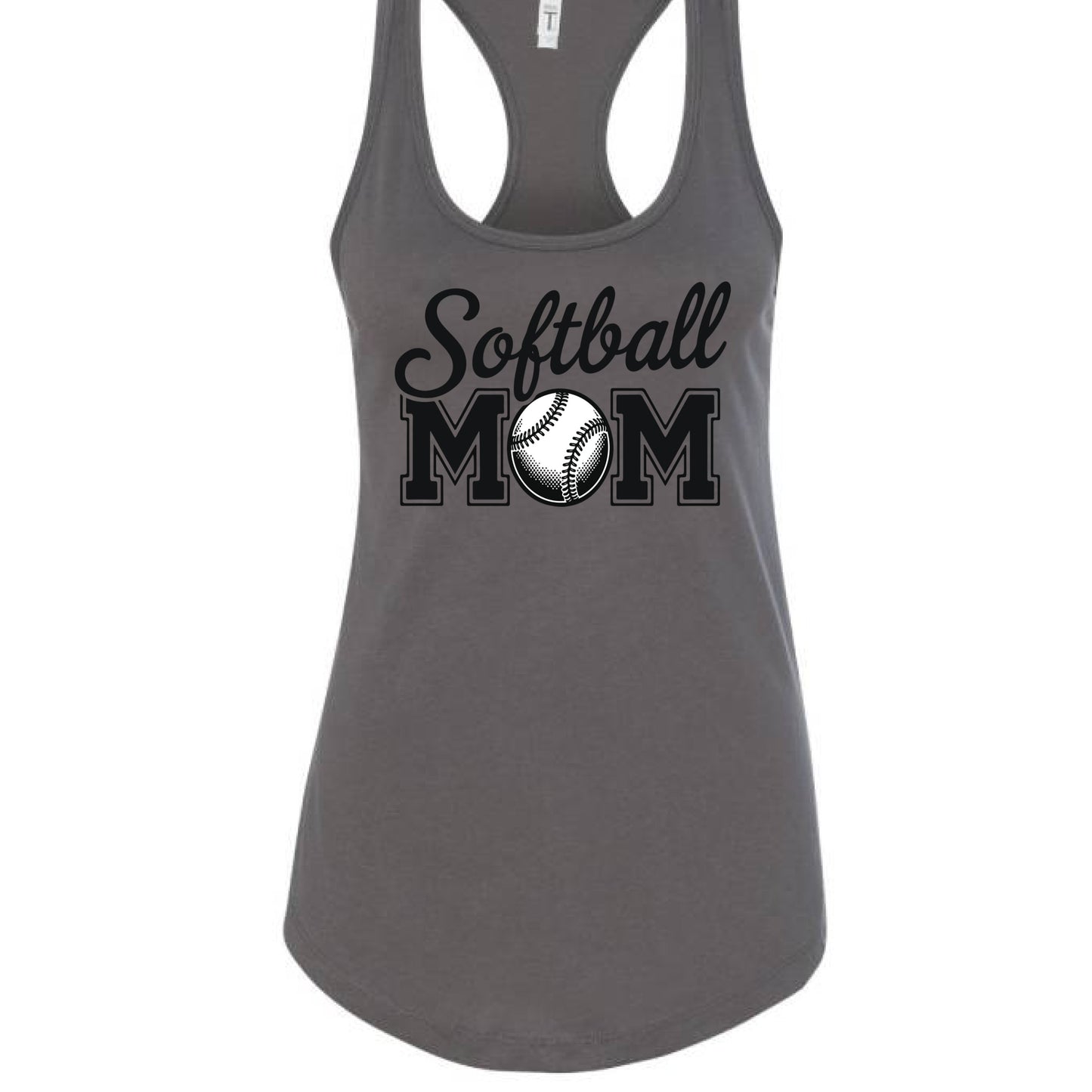 Softball Mom Script Design with Ball Graphic – Game Day Spirit Style Tank Top Dark Gray - FRONT