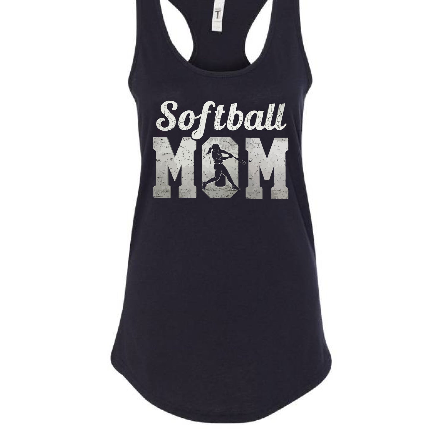 Softball Mom Vintage Tank Top Design with Batter Silhouette Action Graphic BLACK- FRONT