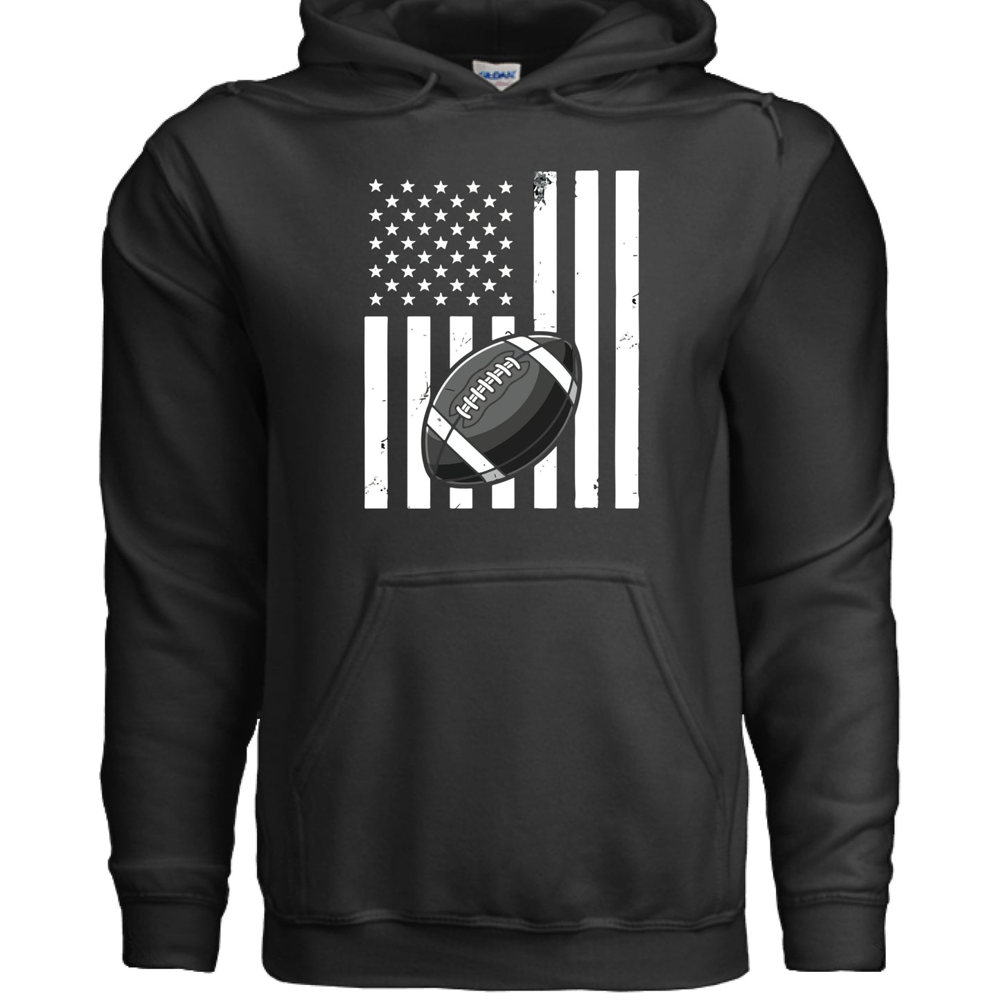 USA Football Flag Design - Patriotic Athlete & Football Lover Hoodie for Men BLACK - FRONT
